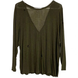 LF Oversized Tee Top Womens Size Small Mesh Sheer Distressed Long Sleeve Tshirt